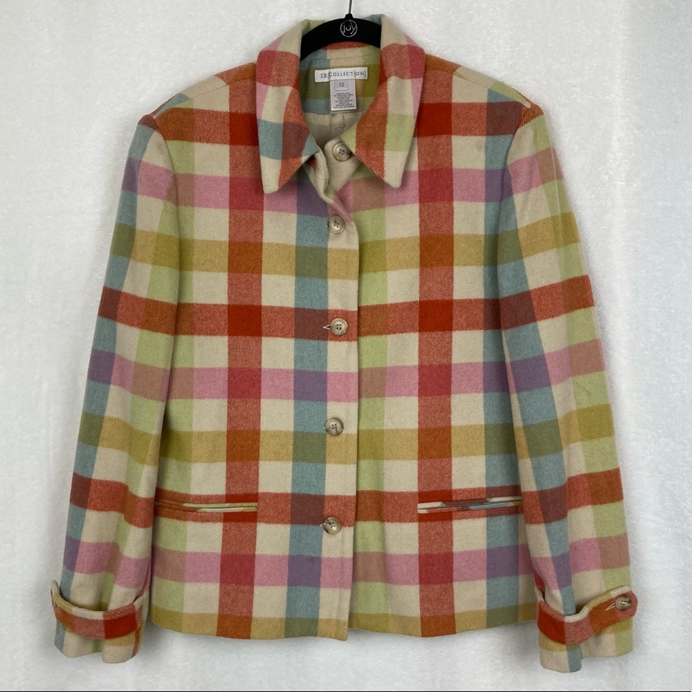 SB Collections Women’s Pastel Plaid Wool Blend Jacket sz 12 Easter Susan Bristol
